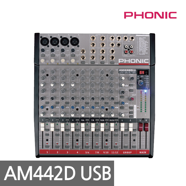[PHONIC] AM442DUSB / Mixer / 4-mic, 4-stereo input / 2-group mixer / Built-in rack mount