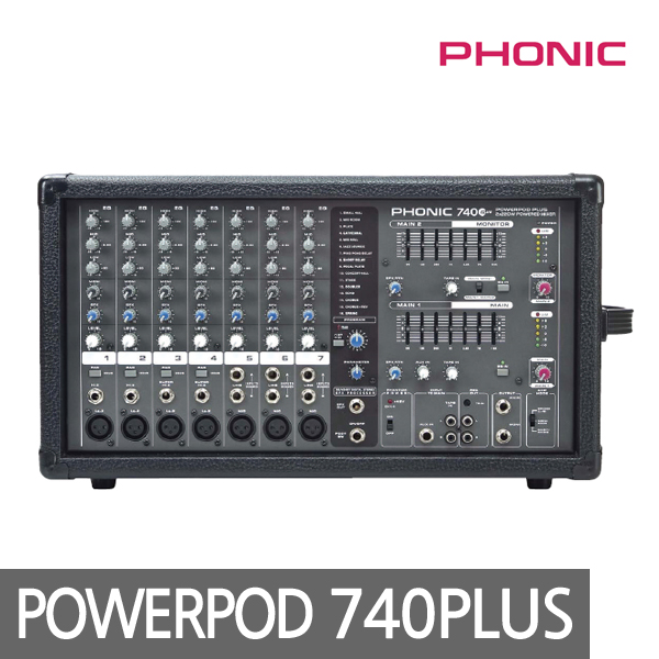 [PHONIC] POWERPOD 740Plus / 7-Channel 4Ω Stereo 220W+220W Powered Mixer DFX